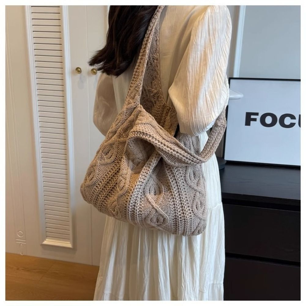 Women'S Tote Bags Designer - Knitted Braid Crochet ToteBag Hollow Pattern