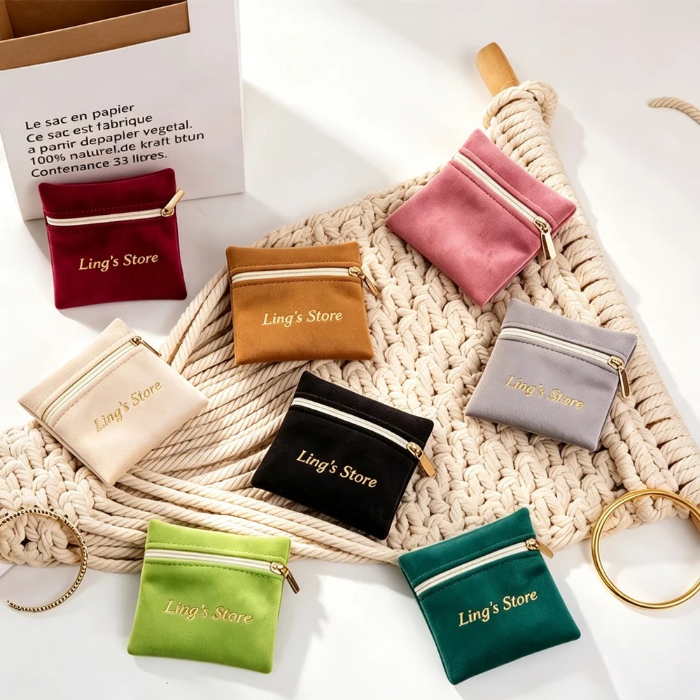 Women Bags For Eid - 10Pcs Velvet Zipper Jewelry Pouch Compartment